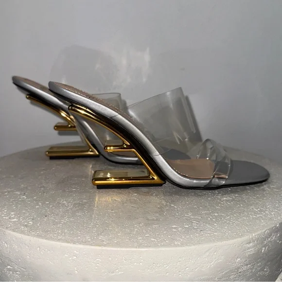 Luxury Clear Strap Sandals in Silver - Picture 3 of 11